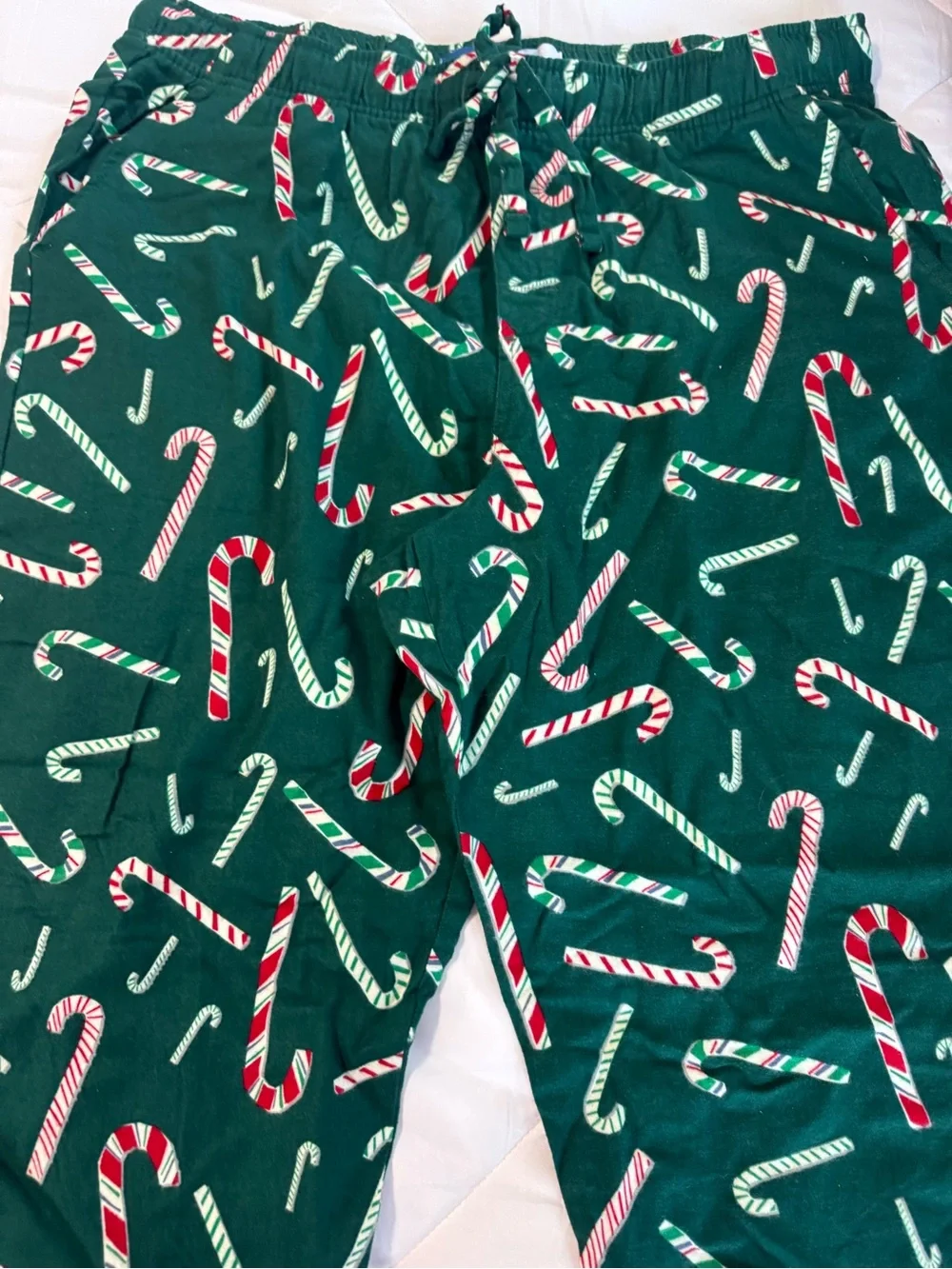 Unisex Holiday Candy Cane Print Bottoms - Green